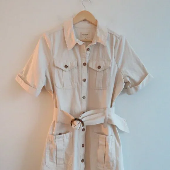 SEZANE Jeanette Denim Midi Belted Dress Molted Ecru Cream - Size EU 40 / US 8 - Picture 4 of 16